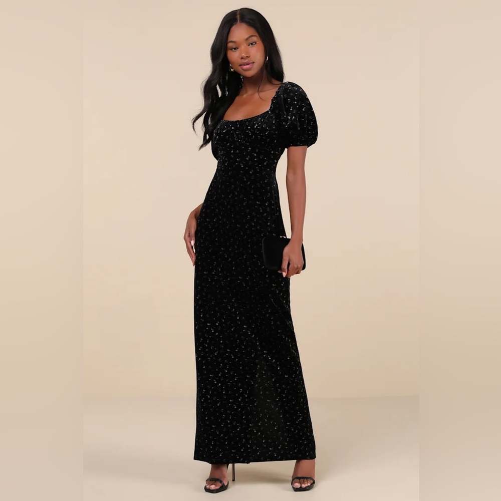 Lulus black velvet formal dress floor lengthh